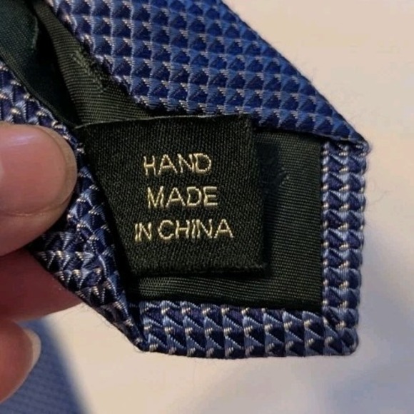 Lauren Ralph Lauren Men's Navy Blue Patterned 100% Silk Tie Geometric Handmade - Picture 5 of 6